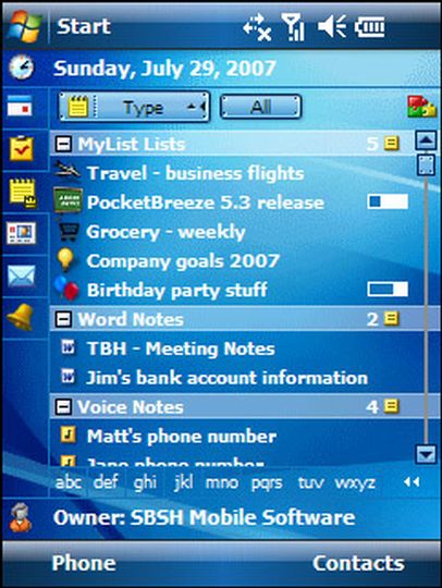 PocketBreeze integriert MyList