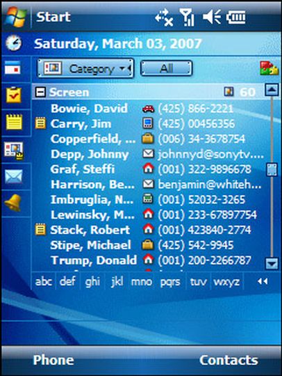 PocketBreeze, �bersicht Kontakte