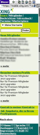 Xing Mobile: Startseite