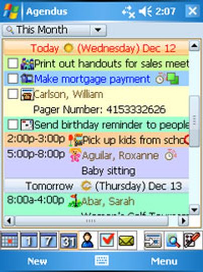 Agendus for Windows Mobile: Monatsansicht