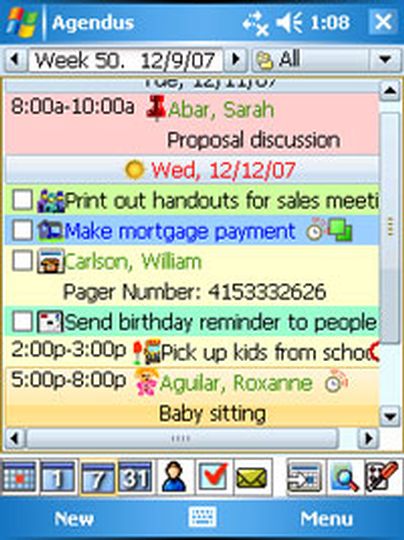 Agendus for Windows Mobile: Listenansicht