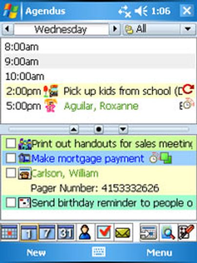 Agendus for Windows Mobile: geteilte Ansicht