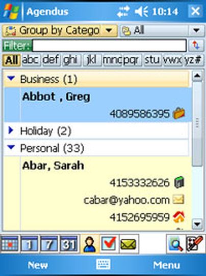 Agendus for Windows Mobile: Kontakte gruppieren