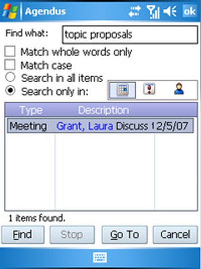 Agendus for Windows Mobile: lokale Suche
