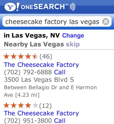 Yahoo oneSearch 2.0: Suchergebnis