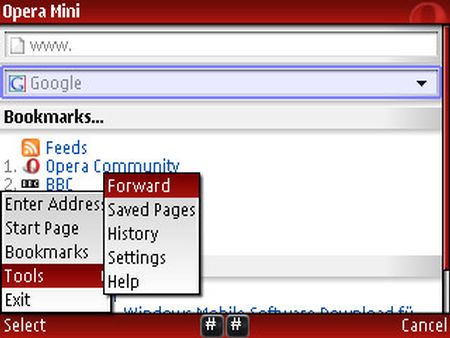 Opera Mini 4.1: Men�