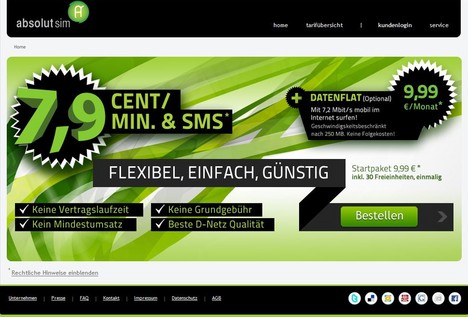 Absolut-SIM bietet Telefonate f�r 7,9 Cent pro Minute in alle Netze