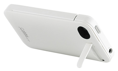 Ein Zweitakku mit Standfu� von Callstel f�r das wei�e iPhone 4