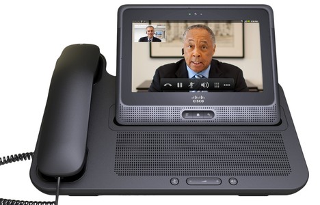 Der Bildschirm dieses Video-Telefons ist das Tablet Cisco Cius, das man in die Hand nehmen kann