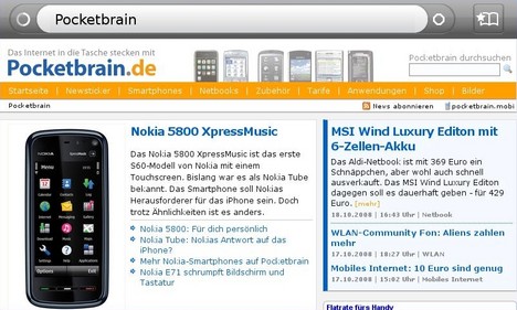 Pocketbrain auf dem Firefox Mobile