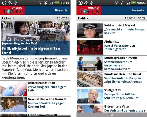 Focus Online auf dem Android-Handy