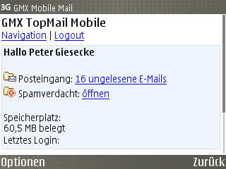 Auch als mobile Website: GMX Mail Mobile