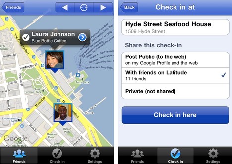 Google Latitude mit Check-in auf dem iPhone
