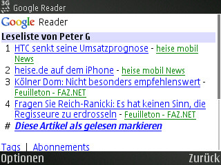 Ausweichen auf den Google Reader Mobile
