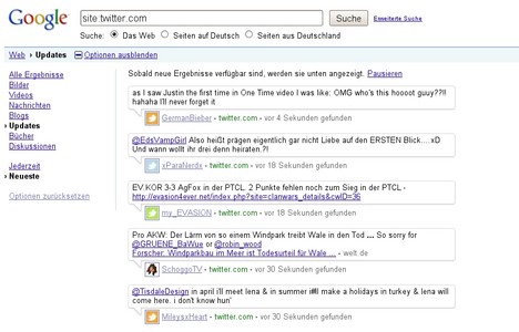 Googles Echtzeitsuche zeigt Tweets im Sekundentakt