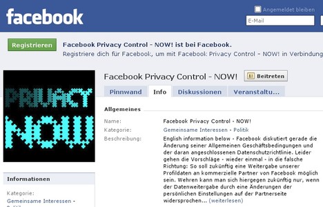 "Facebook Privacy Control - NOW!" kommt sehr n�chtern daher