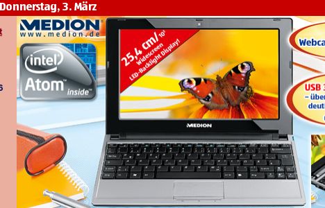 Das Medion Akoya E1226 gibt es bei Aldi S�d und bei Aldi Nord