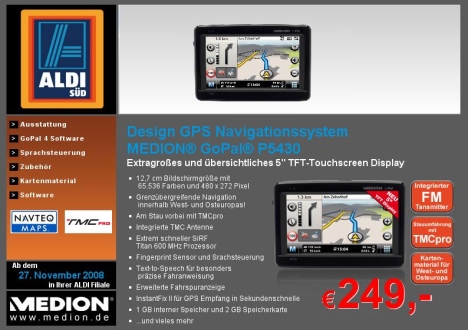 Medion GoPal P5430: Bei Aldi S�d f�r 249 Euro