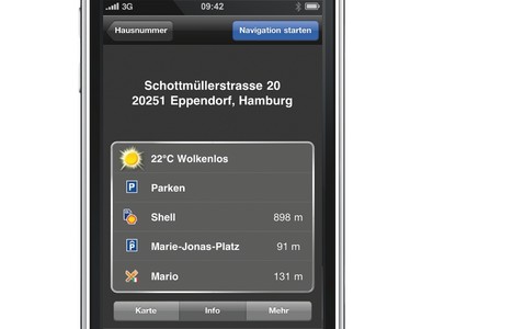 Navigon zeigt auf dem iPhone, welche Schn�ppchen am Zielort warten
