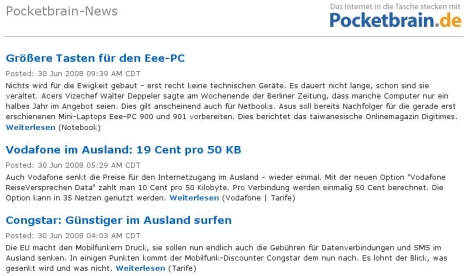Einmal t�glich die Pocketbrain-News auf einen Blick