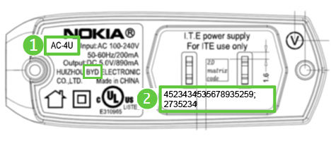 Aufkleber eines betroffenen Nokia-Ladeger�ts