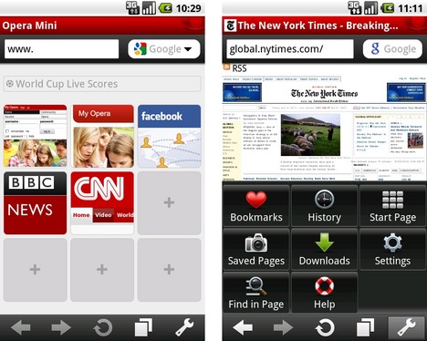 Opera Mini 5.1 auf dem Android-Handy