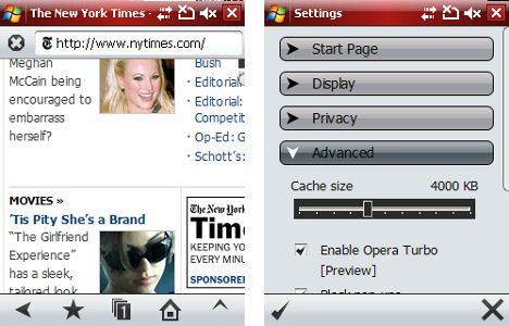 Opera Mobile 9.7 beta: Der Turbo l�sst sich an- und abschalten