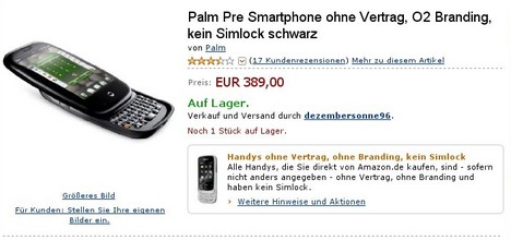 Palm Pre im Amazon Marketplace
