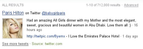 Bing zeigt Tweets von Paris Hilton