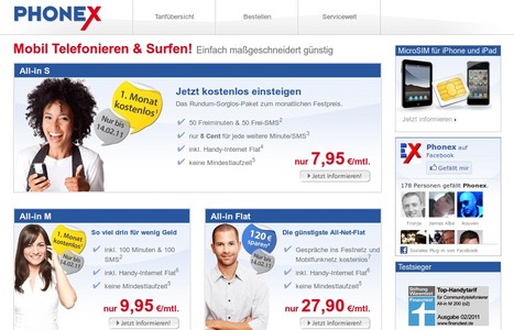 Phonex bietet eine All-Net-Flatrate f�r 27,90 Euro im Monat