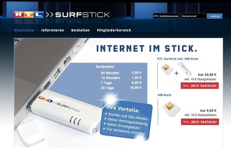 F�r den RTL Surfstick hat der Fernsehsender eine eigene Website eingerichtet