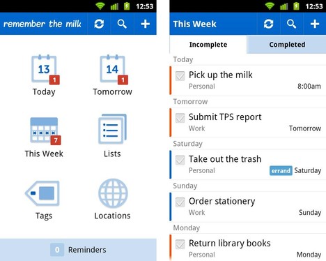 Remember The Milk 2.0 auf dem Android-Handy