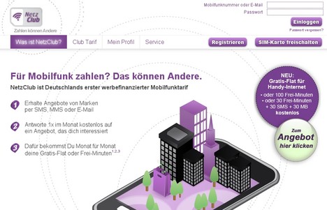 Netzclub bietet Gratisleistungen gegen Werbung