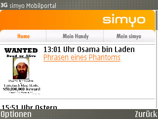 Phrasen auf dem mobilen Portal von Simyo