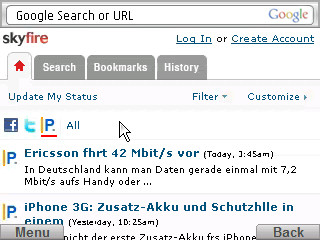Skyfire 0.9: Viel Platz f�r Navigation, wenig f�r Inhalte