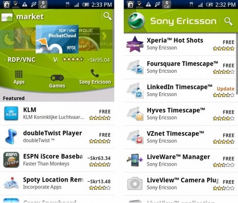 Sony-Ericsson-Channel im Android Market