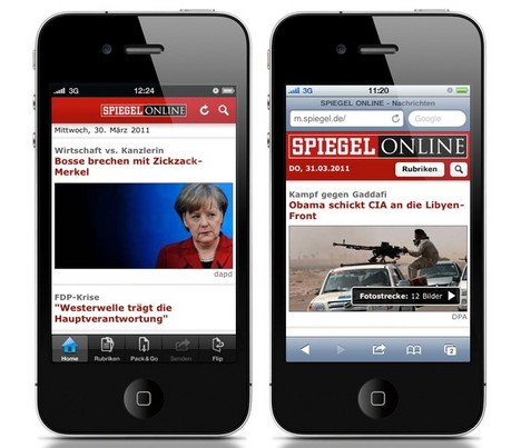 Spiegel Online auf dem iPhone � links als App, rechts im Browser