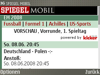 Der Live-Ticker des Kicker findet sich auch auf Spiegel Mobil wieder