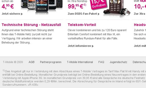 Kurz vor dem Kleingedruckten weist T-Mobile seine Kunden auf die St�rung hin