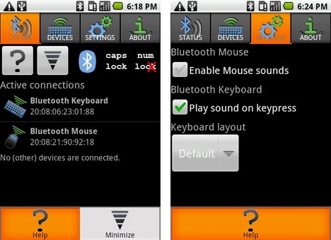 Blueinput bringt einen Bluetooth-Treiber auf das Smartphone, wor�ber sich Tastatur und Maus andocken lassen