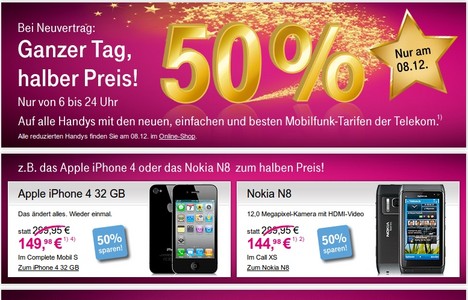 Am 9. Dezember gibt es bei der Telekom alle Vertragshandys zum halben Preis