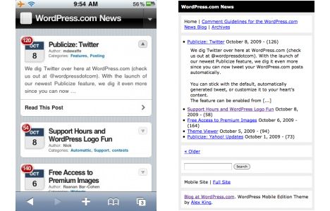 Wordpress.com erscheint auf dem Handy in einer dieser beiden Versionen
