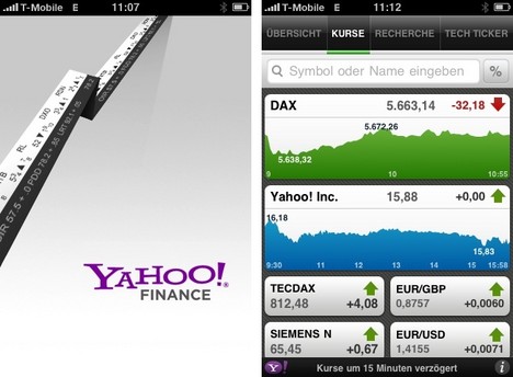 Yahoo Mobile Finanzen auf dem iPhone
