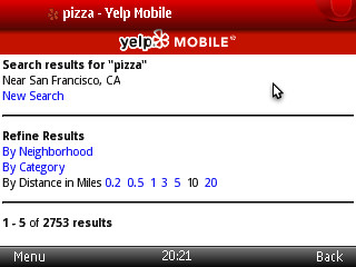 Yelp Mobile findet die beste Pizza der Umgebung
