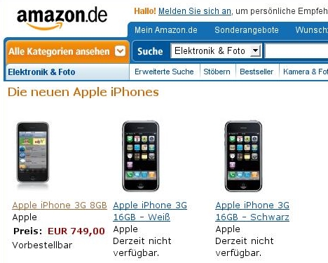 Screenshot von Amazon Deutschland