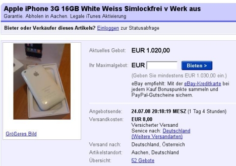 iPhone-Auktion auf Ebay